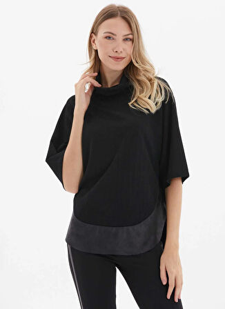 Selen Degaje Yaka Çizgili Siyah Kadın Bluz 25KSL8255