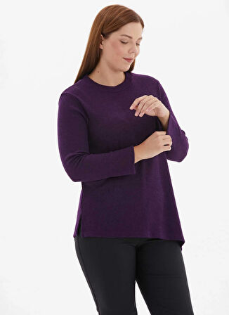 Selen Yuvarlak Yaka Düz Mor Kadın Bluz 25KSL8257