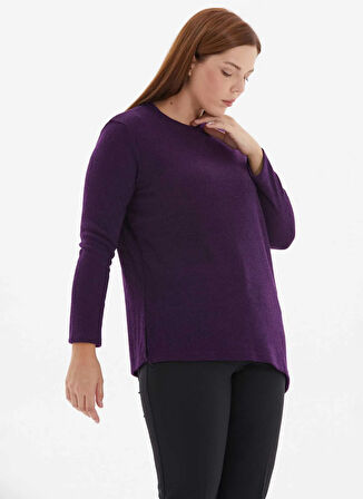 Selen Yuvarlak Yaka Düz Mor Kadın Bluz 25KSL8257