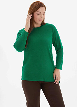 Selen Yuvarlak Yaka Düz Yeşil Kadın Bluz 25KSL8257