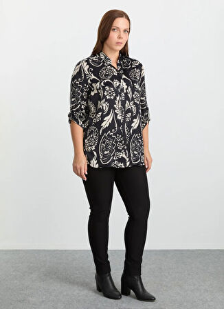 Selen Hakim Yaka Çiçek Desenli Siyah Kadın Bluz 25KSL8265