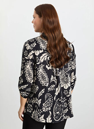 Selen Hakim Yaka Çiçek Desenli Siyah Kadın Bluz 25KSL8265