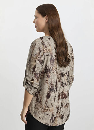 Selen Bisiklet Yaka Varaklı Bej Kadın Bluz 25KSL8266