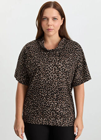 Selen Degaje Yaka Leopar Desenli Kahve Kadın Bluz 25KSL8270