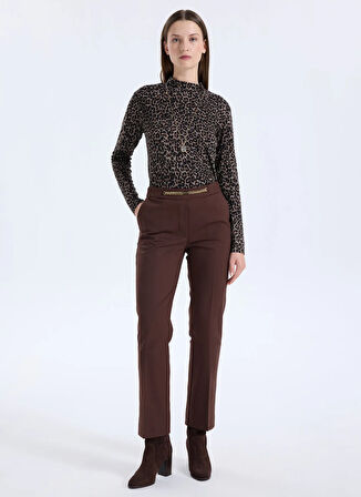 Selen Balıkçı Yaka Leopar Desenli Kahve Kadın Bluz 25KSL8271