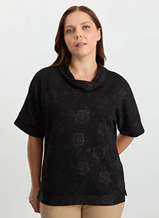 Selen Degaje Yaka Çiçek Desenli Siyah Kadın Bluz 25KSL8273