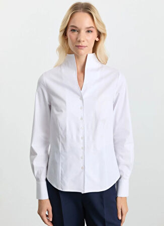 Selen Dik Yaka Düz Beyaz Kadın Bluz 25KSL8281