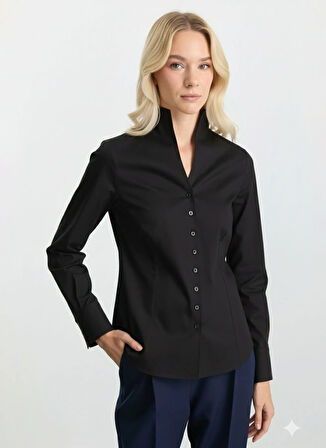 Selen Dik Yaka Düz Siyah Kadın Bluz 25KSL8281