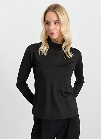 Selen Balıkçı Yaka Düz Siyah Kadın Bluz 25KSL8286