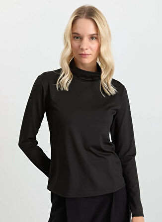 Selen Balıkçı Yaka Düz Siyah Kadın Bluz 25KSL8286