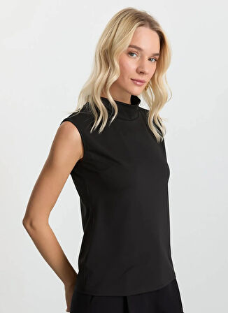 Selen Balıkçı Yaka Düz Siyah Kadın Bluz 25KSL8288