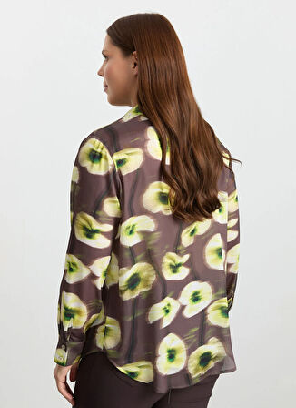 Selen Polo Yaka Çiçek Desenli Kahve Kadın Bluz 25KSL8296