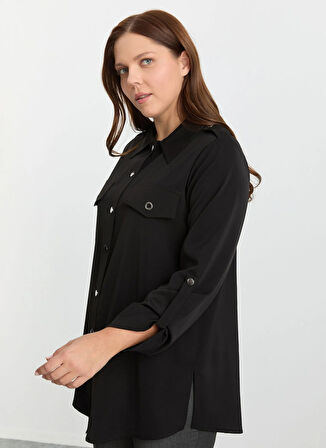 Selen Polo Yaka Düz Siyah Kadın Bluz 25KSL8297