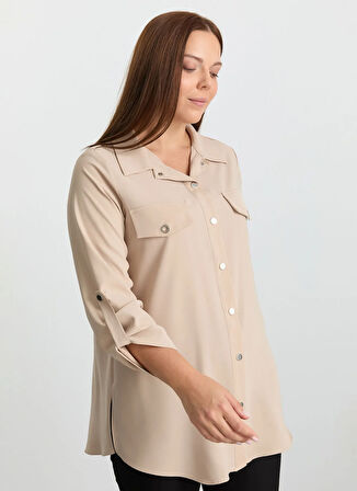 Selen Polo Yaka Düz Taş Kadın Bluz 25KSL8297