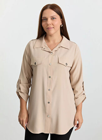 Selen Polo Yaka Düz Taş Kadın Bluz 25KSL8297