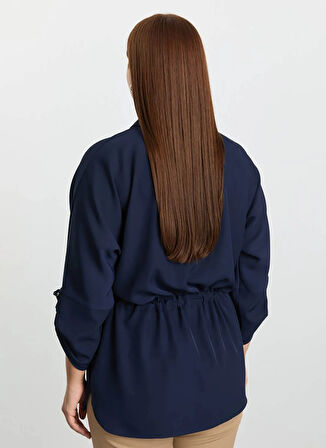 Selen Polo Yaka Taşlı Lacivert Kadın Bluz 25KSL8261