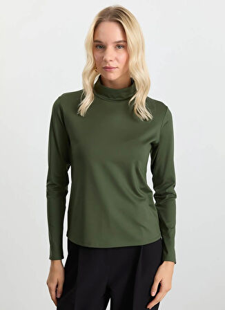 Selen Balıkçı Yaka Düz Haki Kadın Bluz 25KSL8286