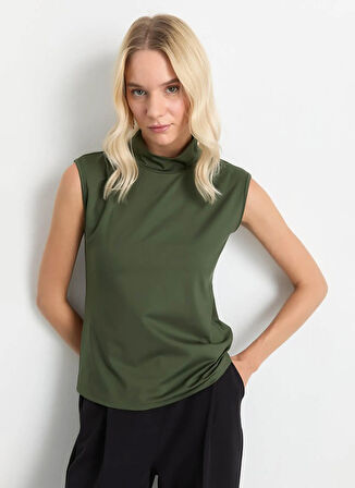 Selen Balıkçı Yaka Düz Haki Kadın Bluz 25KSL8288