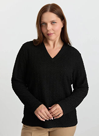 Selen V Yaka Armürlü Siyah Kadın Bluz 25KSL8306