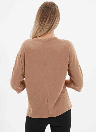 Selen Bisiklet Yaka Düz Bej Kadın Bluz 25KSL8217