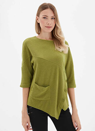 Selen Bisiklet Yaka Düz Yeşil Kadın Bluz 25KSL8217