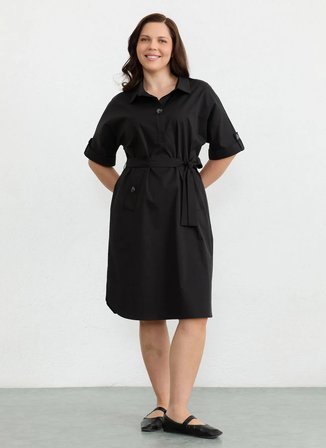 Selen Siyah Kadın Polo Yaka Elbise 26YSL7781