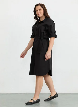 Selen Siyah Kadın Polo Yaka Elbise 26YSL7781