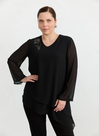Selen Siyah Kadın Taşlı Bluz 26YSL8374