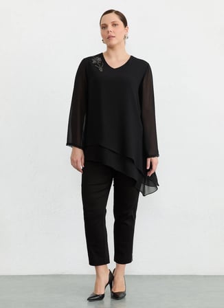 Selen Siyah Kadın Taşlı Bluz 26YSL8374