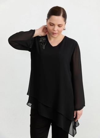 Selen Siyah Kadın Taşlı Bluz 26YSL8374