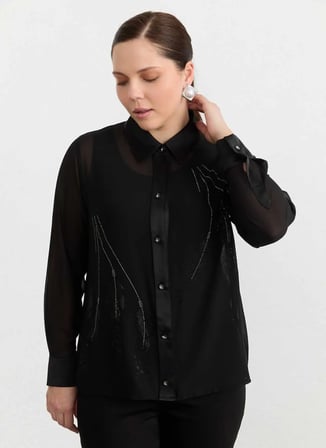 Selen Siyah Kadın Taşlı Bluz 26YSL8370