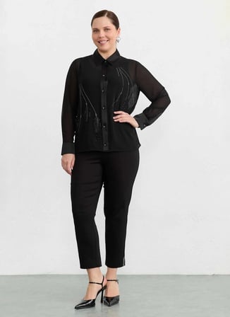 Selen Siyah Kadın Taşlı Bluz 26YSL8370