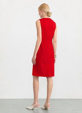 Selen Kırmızı Kadın V Yaka Elbise 26YSL7788