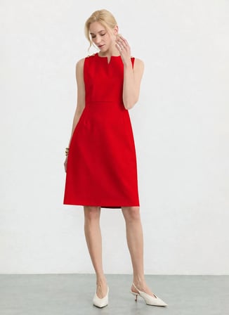 Selen Kırmızı Kadın V Yaka Elbise 26YSL7788