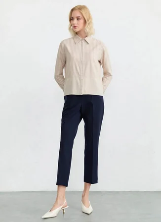 Selen Bej Kadın Çizgili Standart Fit Bluz 26YSL8394