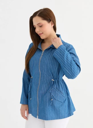 Selen Lacivert Kadın Çizgili Ceket 26YSL1627