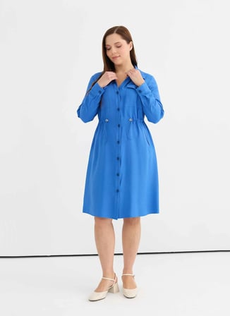 Selen Mavi Kadın Gömlek Elbise 26YSL7790