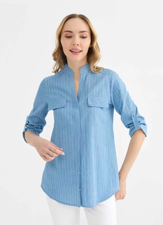 Selen Mavi Kadın Çizgili Bluz 26YSL8427
