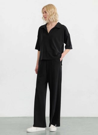 Selen Siyah Kadın Standart Fit Pantolon 26YSL5608