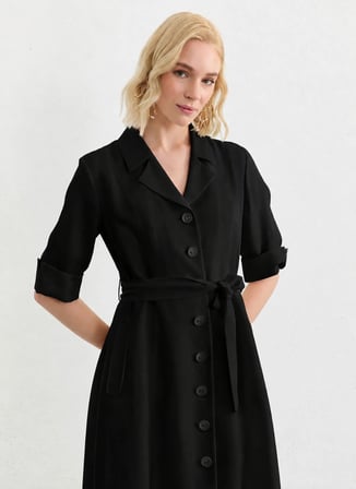 Selen Siyah Kadın Erkek Yaka Elbise 26YSL7821