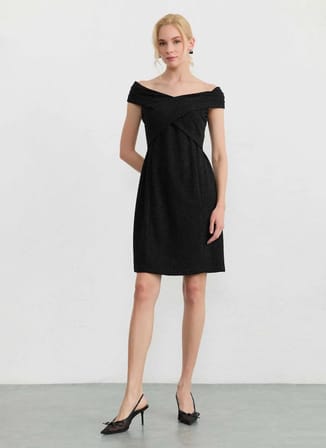 Selen Siyah Kadın V Yaka Standart Fit Elbise 26YSL7825