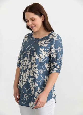Selen Mavi Kadın Çiçek Normal Fit Bluz 26YSL8467