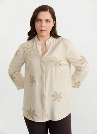 Selen Bej Kadın Desenli Normal Kalıp Fit Bluz 26YSL8440