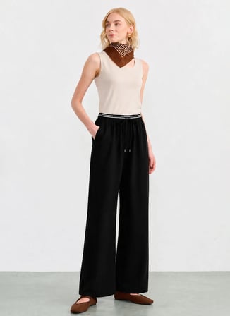 Selen Siyah Kadın %100 Keten Pantolon 26YSL5622