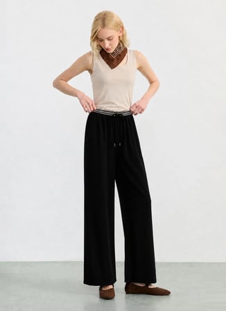 Selen Siyah Kadın %100 Keten Pantolon 26YSL5622