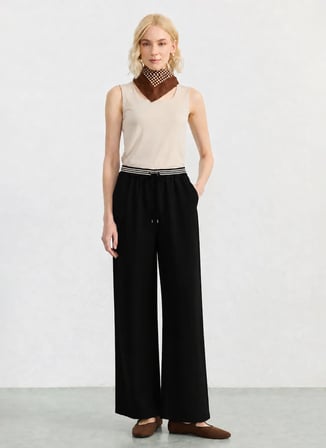 Selen Siyah Kadın %100 Keten Pantolon 26YSL5622