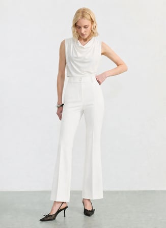 Selen Beyaz Kadın İspanyol Paça Pantolon 26YSL5623