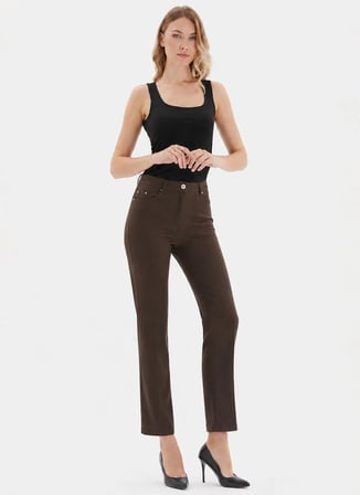 Selen Kahverengi Kadın Boru Paça Denim Pantolon 26YSL5626
