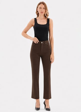 Selen Kahverengi Kadın Boru Paça Denim Pantolon 26YSL5626