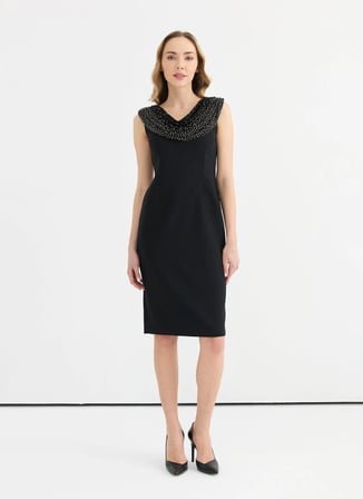 Selen Siyah Kadın Degaje Yaka Elbise 26YSL7726